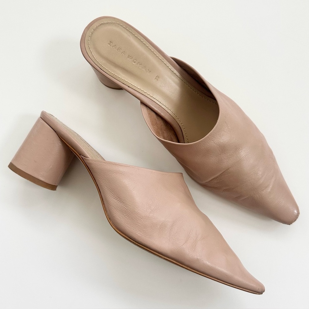 Zara Pink Leather Mules